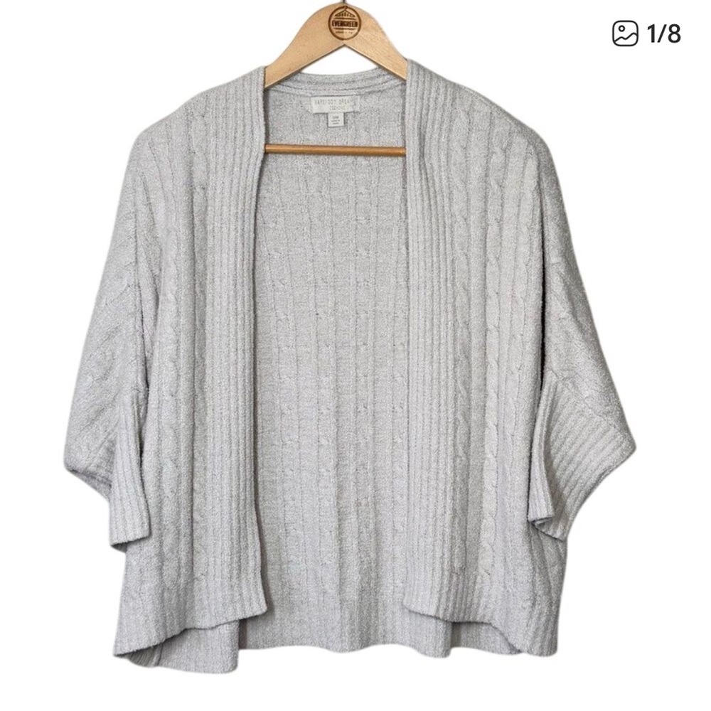 Barefoot Dreams Cozychic Lite Womens Cable Shrug 3/4 Sleeve Sweater Cream Sz S/M